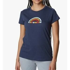 Columbia Women's Trek Short Blue Rainbow Sleeve Graphic Tee T-Shirt 1X NWT